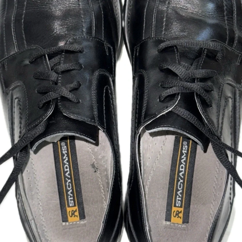 👞🏢 STACY ADAMS Black Leather Square-Toe Oxfords Dress Shoes | Men's‎ Sz 11